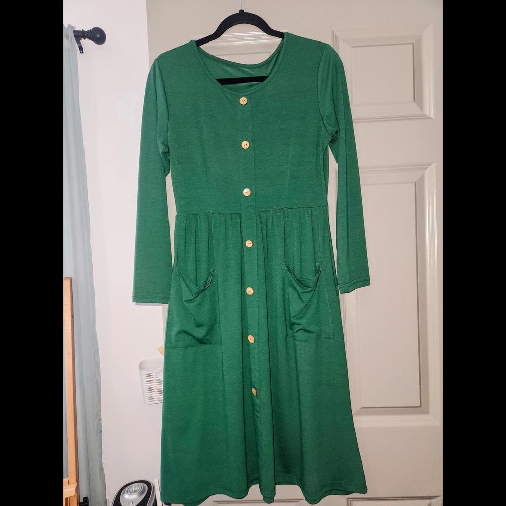 Modest, long sleeves, green dress, Size S/M